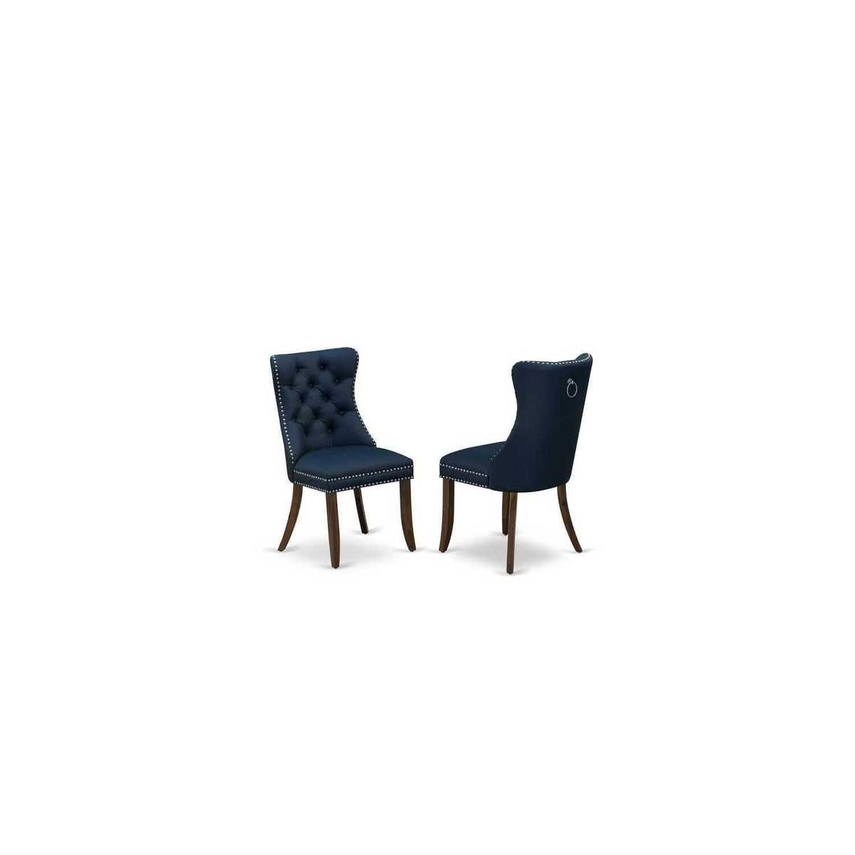 9 Pieces Dining Table Set with 8 Navy Blue Faux Leather Chairs A74797