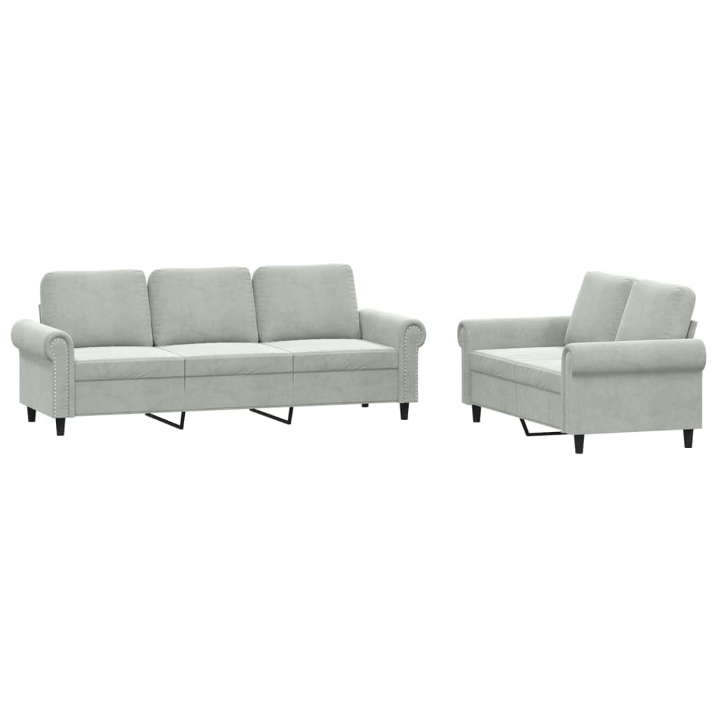 Light Gray Velvet 2 Piece Sofa Set E9560