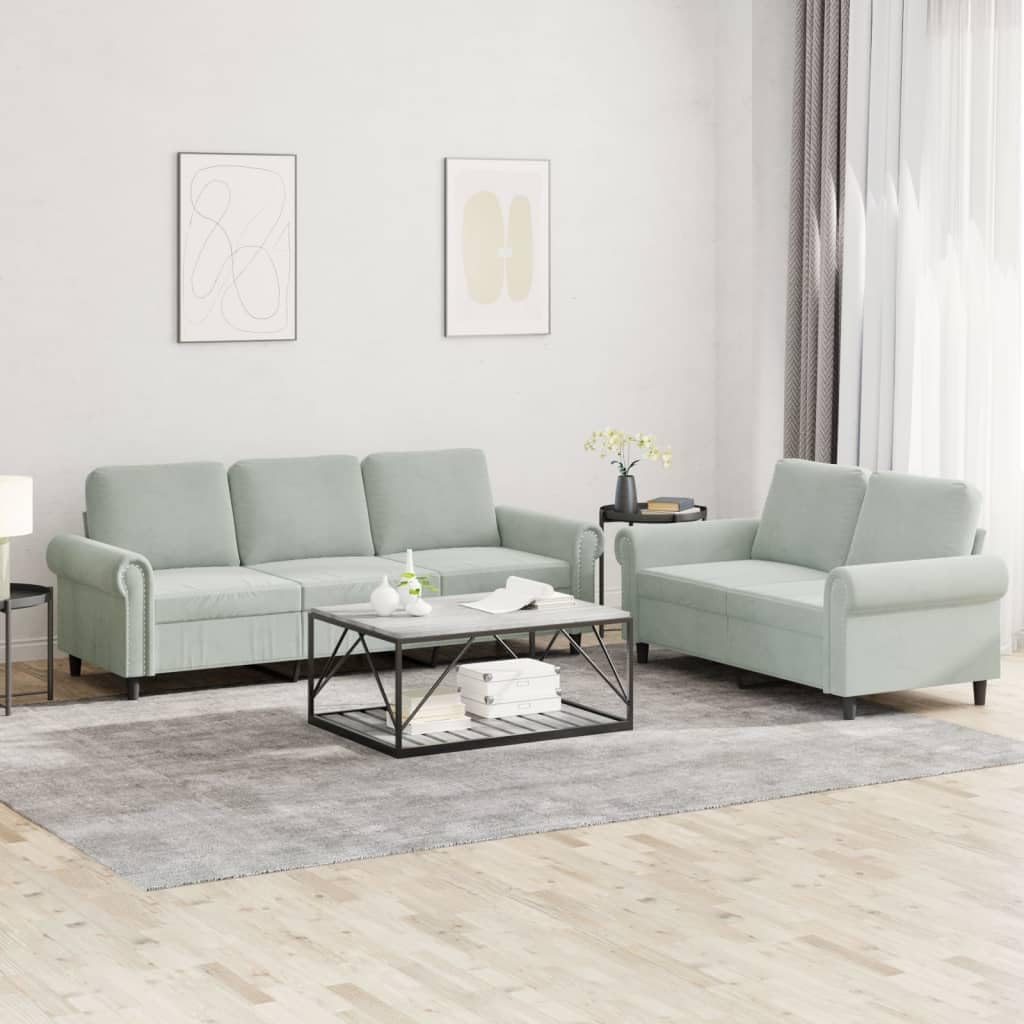 Light Gray Velvet 2 Piece Sofa Set E9560