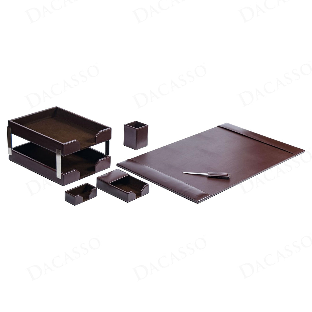 Dark Brown Bonded Leather 8-Piece Desk Accessory Set U15615