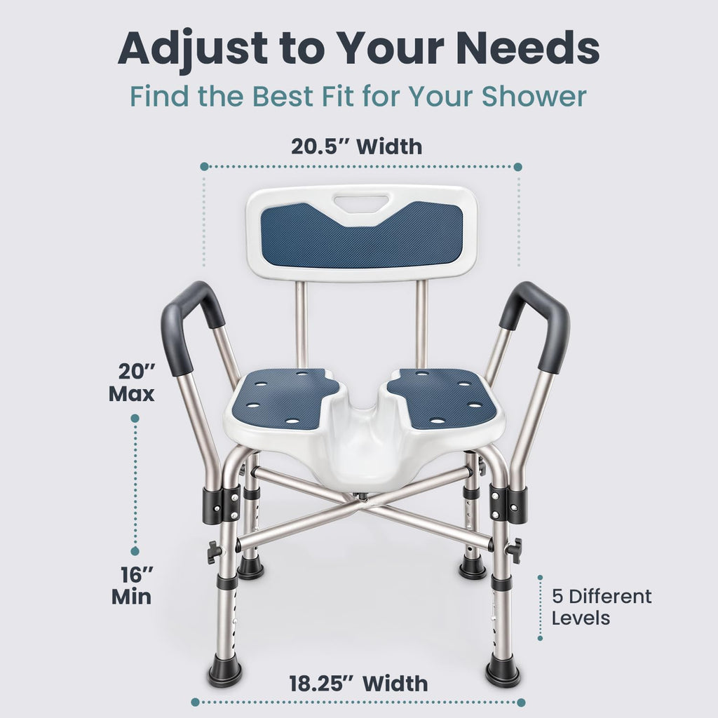 Blue Heavy Duty U-Shape Seat Shower Chair with Padded Armrests and Back Y1400