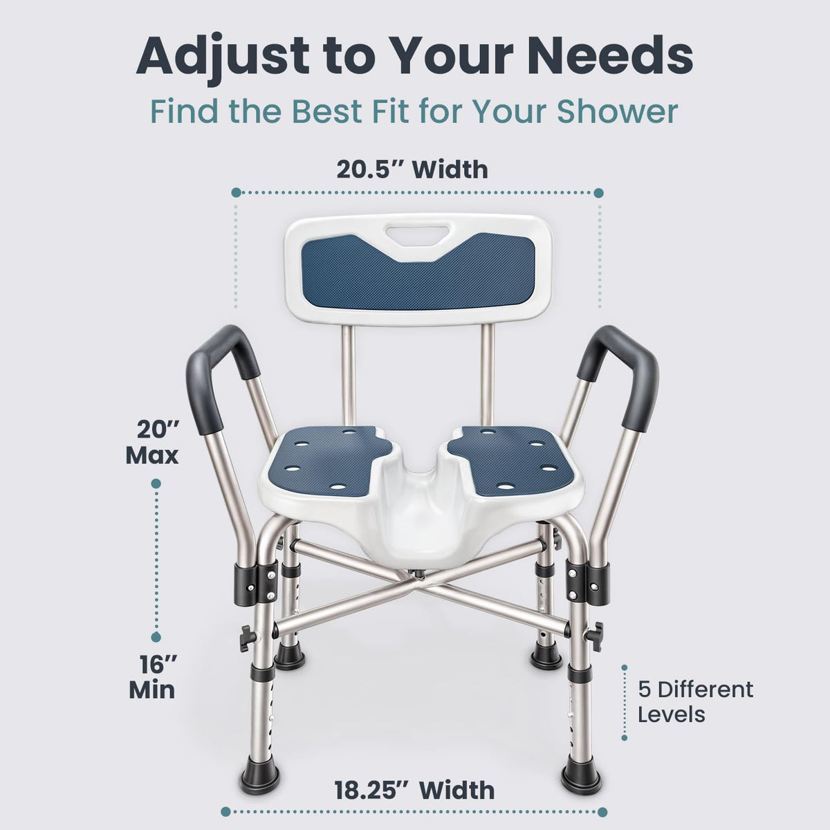 Blue Heavy Duty U-Shape Seat Shower Chair with Padded Armrests and Back Y1400