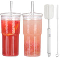 2Pcs 22oz Glass Cups with Lids and Straws A9505