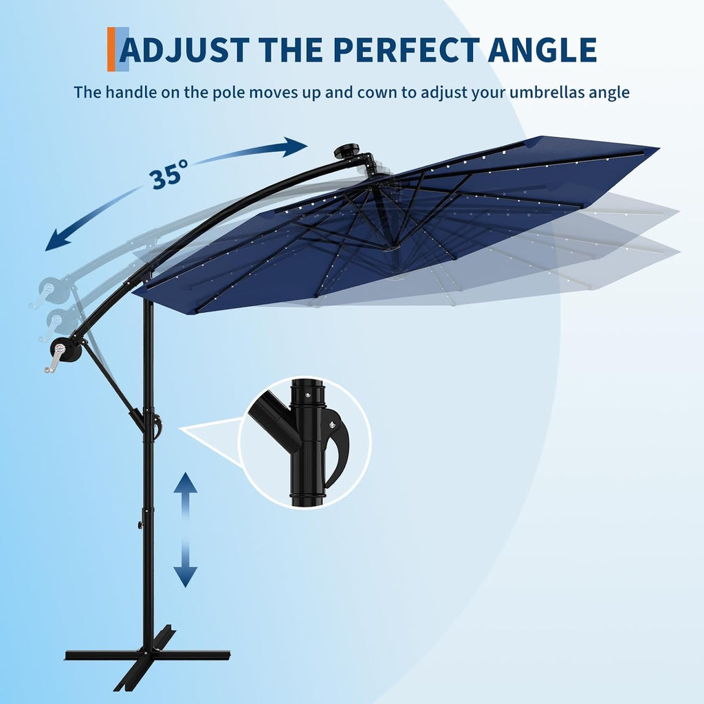 10FT Solar Lights Offset Patio Umbrella with Cross Base G1172