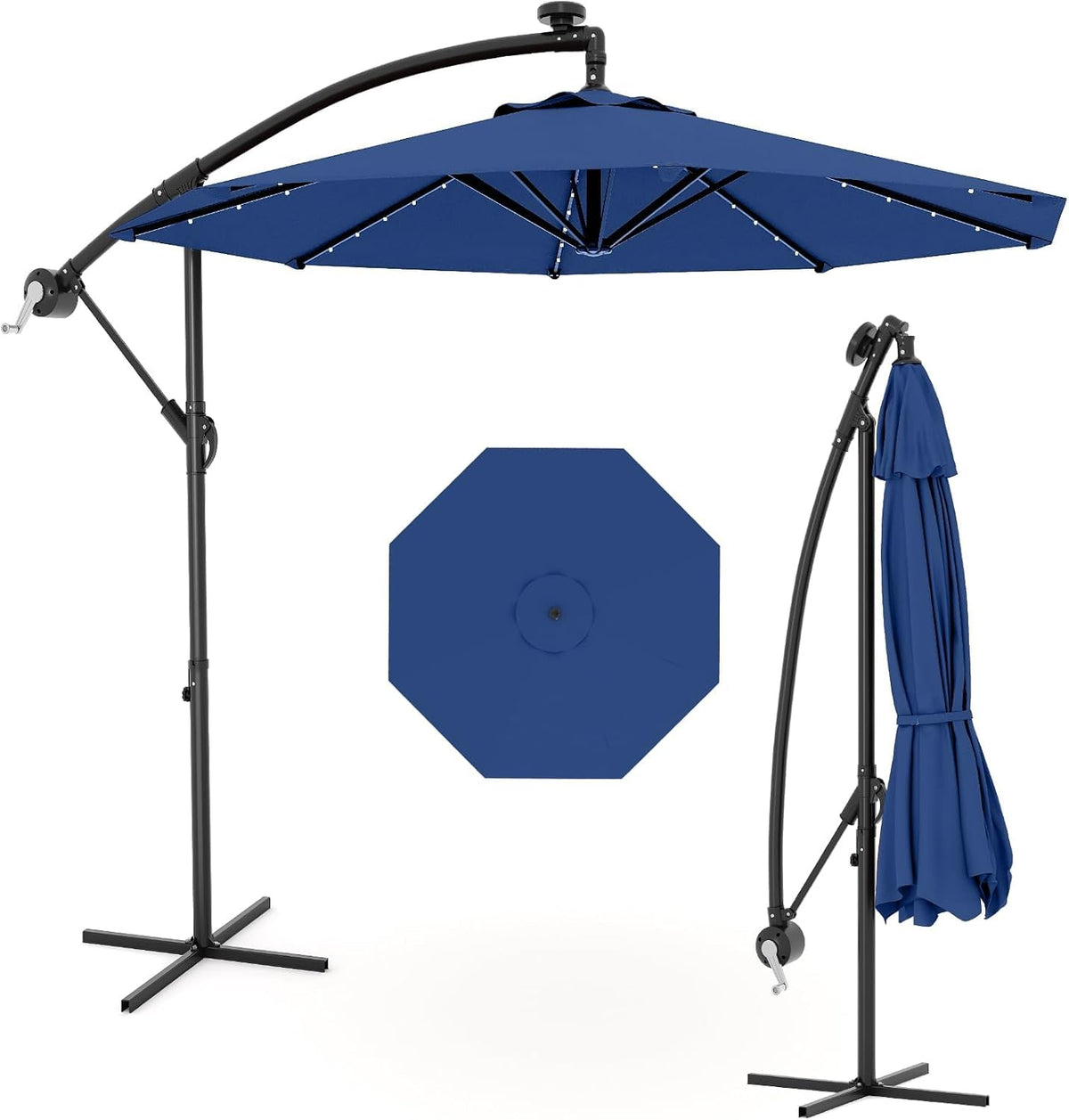 10FT Solar Lights Offset Patio Umbrella with Cross Base G1172