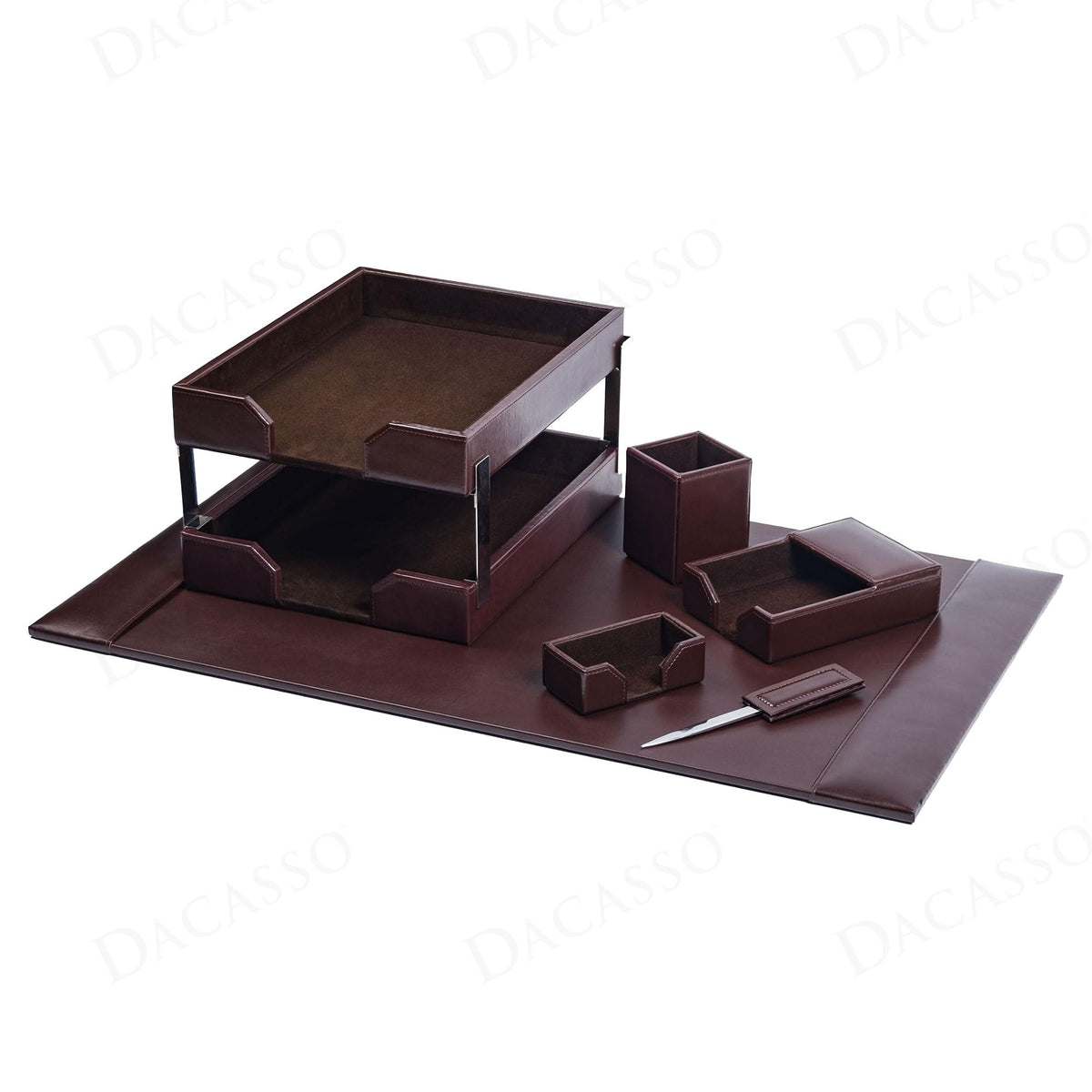 Dark Brown Bonded Leather 8-Piece Desk Accessory Set U15615