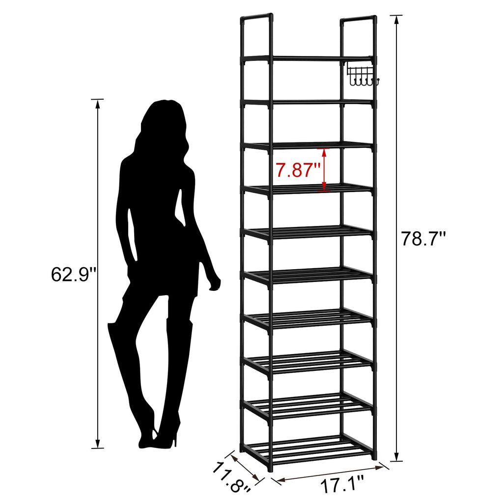 Black 10 Tiers Narrow Shoe Rack X386