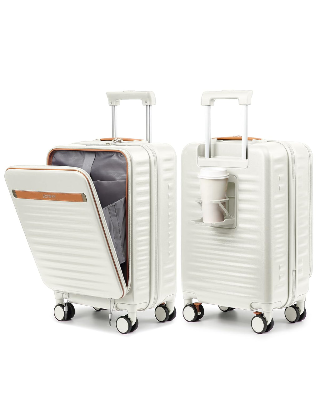 20 Inch Carry On Luggage with Front Pocket and Cup Holder, White E581851
