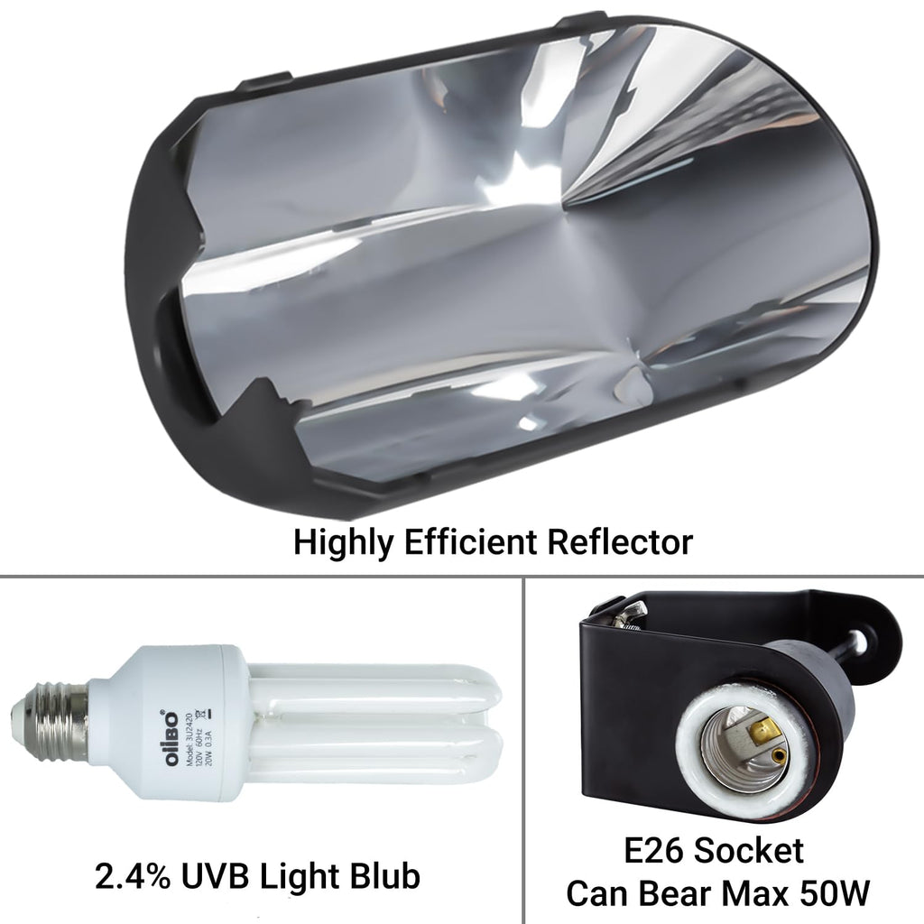 Bird Cage Light Fixture Combo Kit, 2.4% UVB UVA 20W Compact Fluorescent Bulb J454