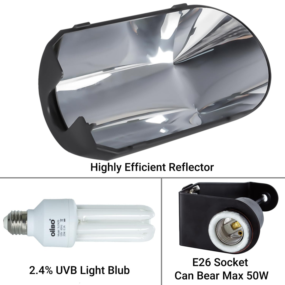 Bird Cage Light Fixture Combo Kit, 2.4% UVB UVA 20W Compact Fluorescent Bulb J454