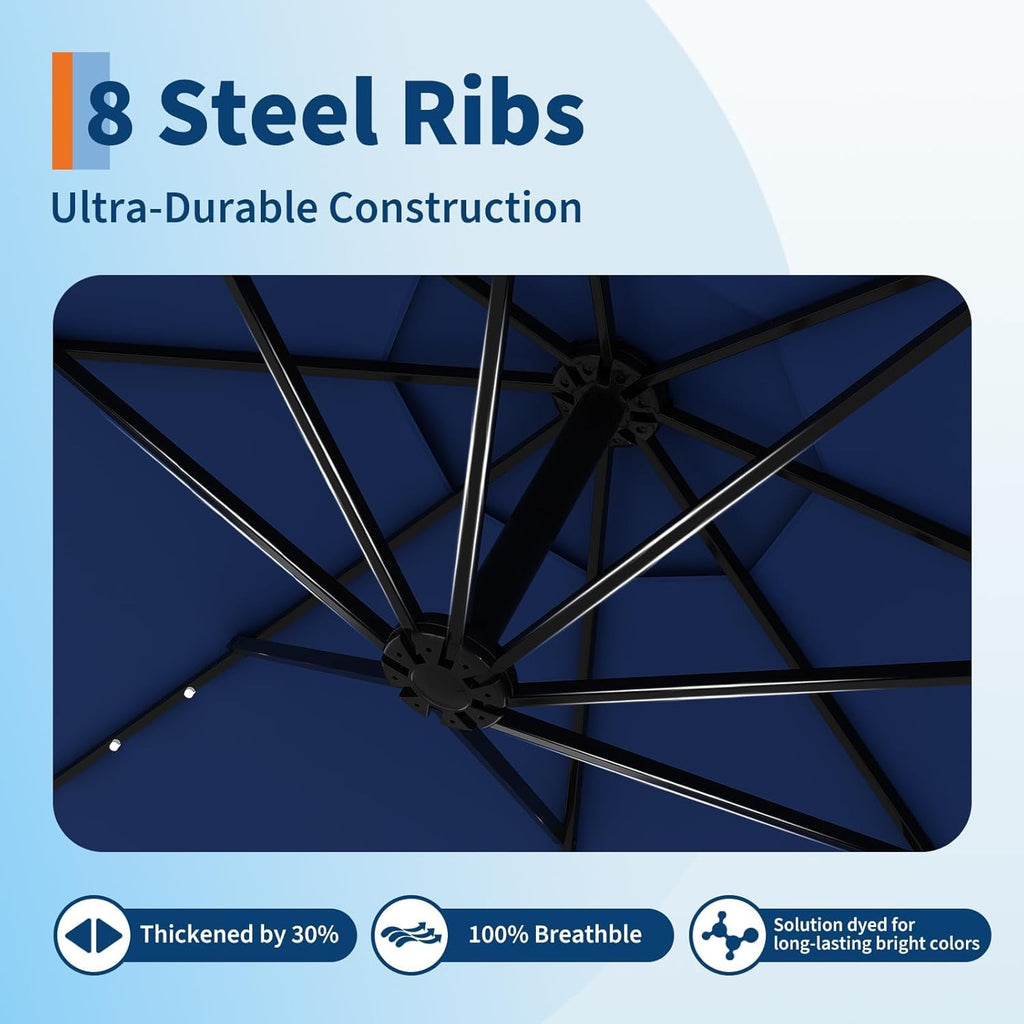 10FT Solar Lights Offset Patio Umbrella with Cross Base G1172