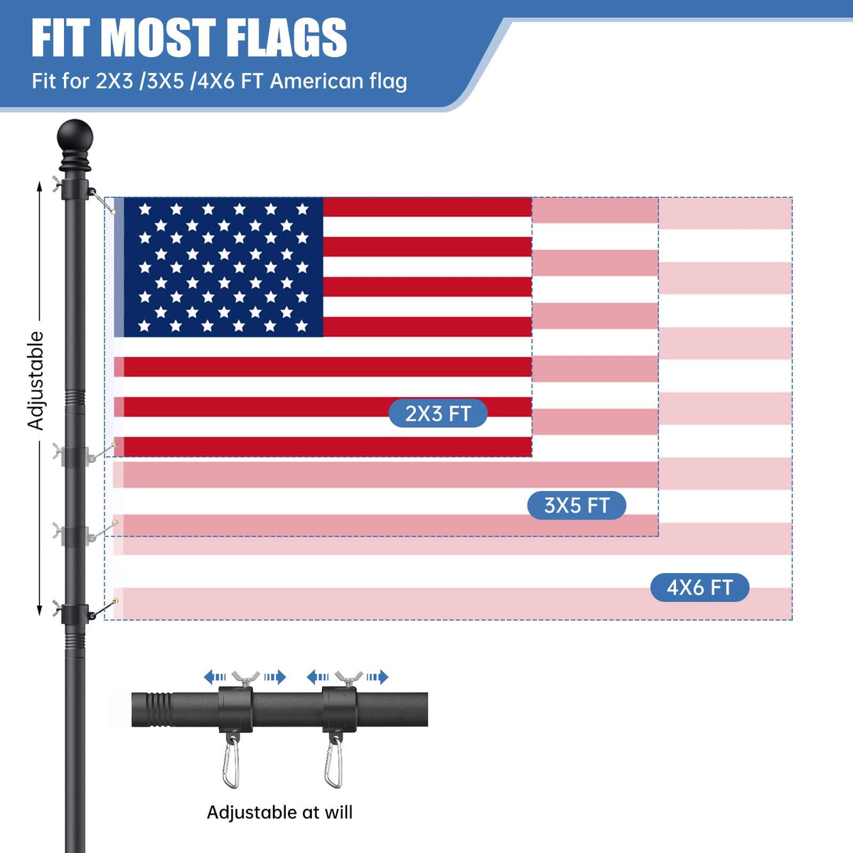 6FT Heavy Duty Tangle Free Steel Flag Pole Kit with 3x5 USA Flag X73061