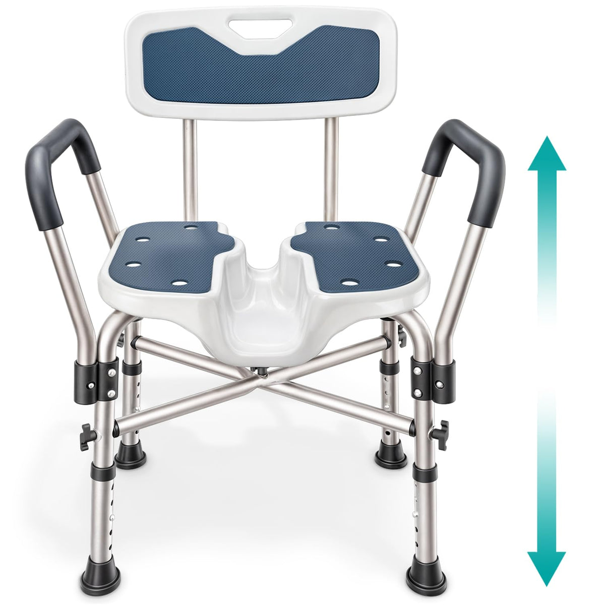 Blue Heavy Duty U-Shape Seat Shower Chair with Padded Armrests and Back Y1400