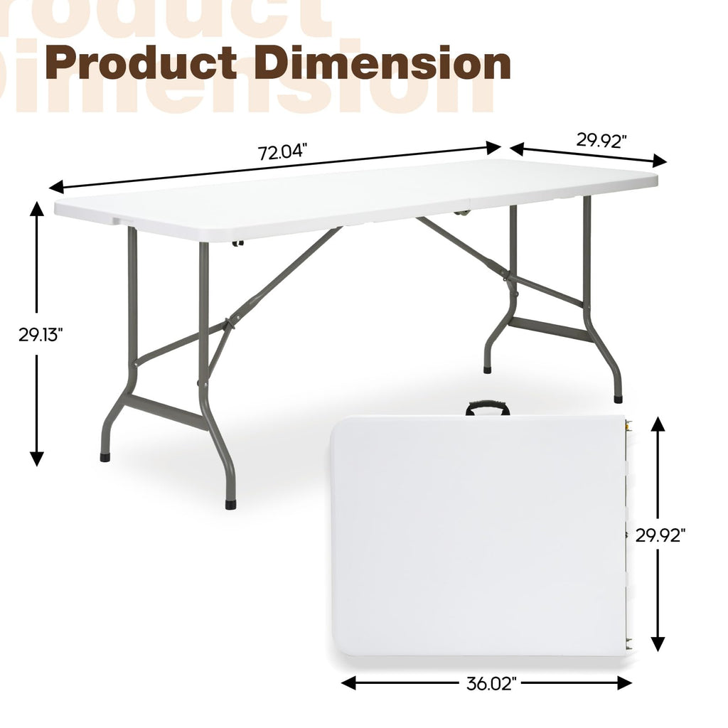 Folding Table 6ft Heavy-Duty 500lbs HDPE Steel White V222