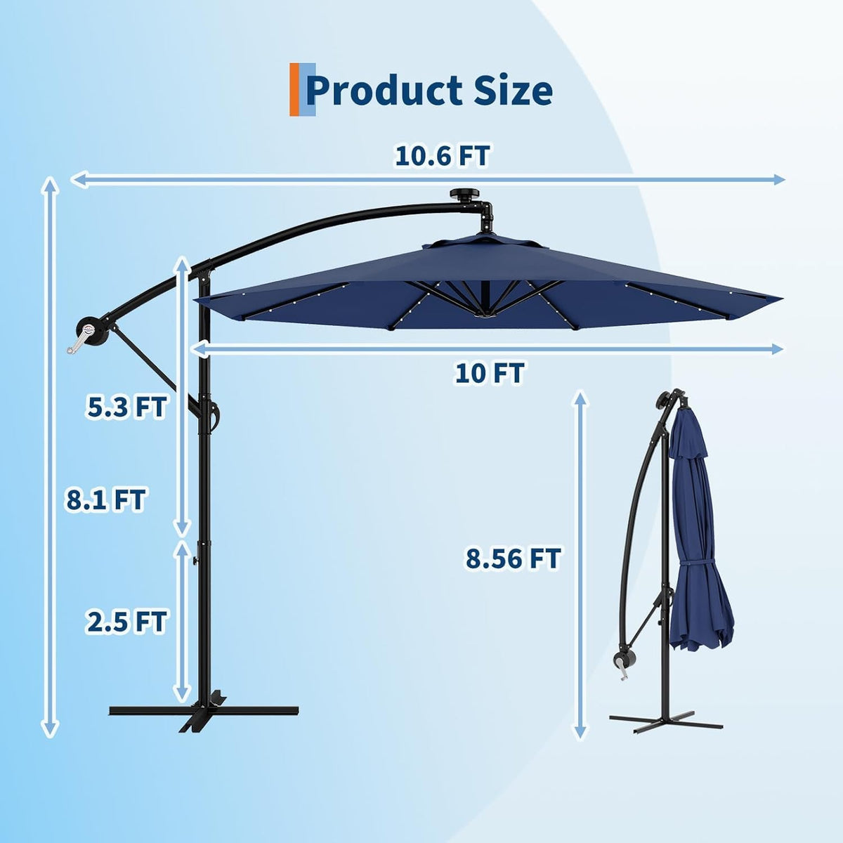 10FT Solar Lights Offset Patio Umbrella with Cross Base G1172