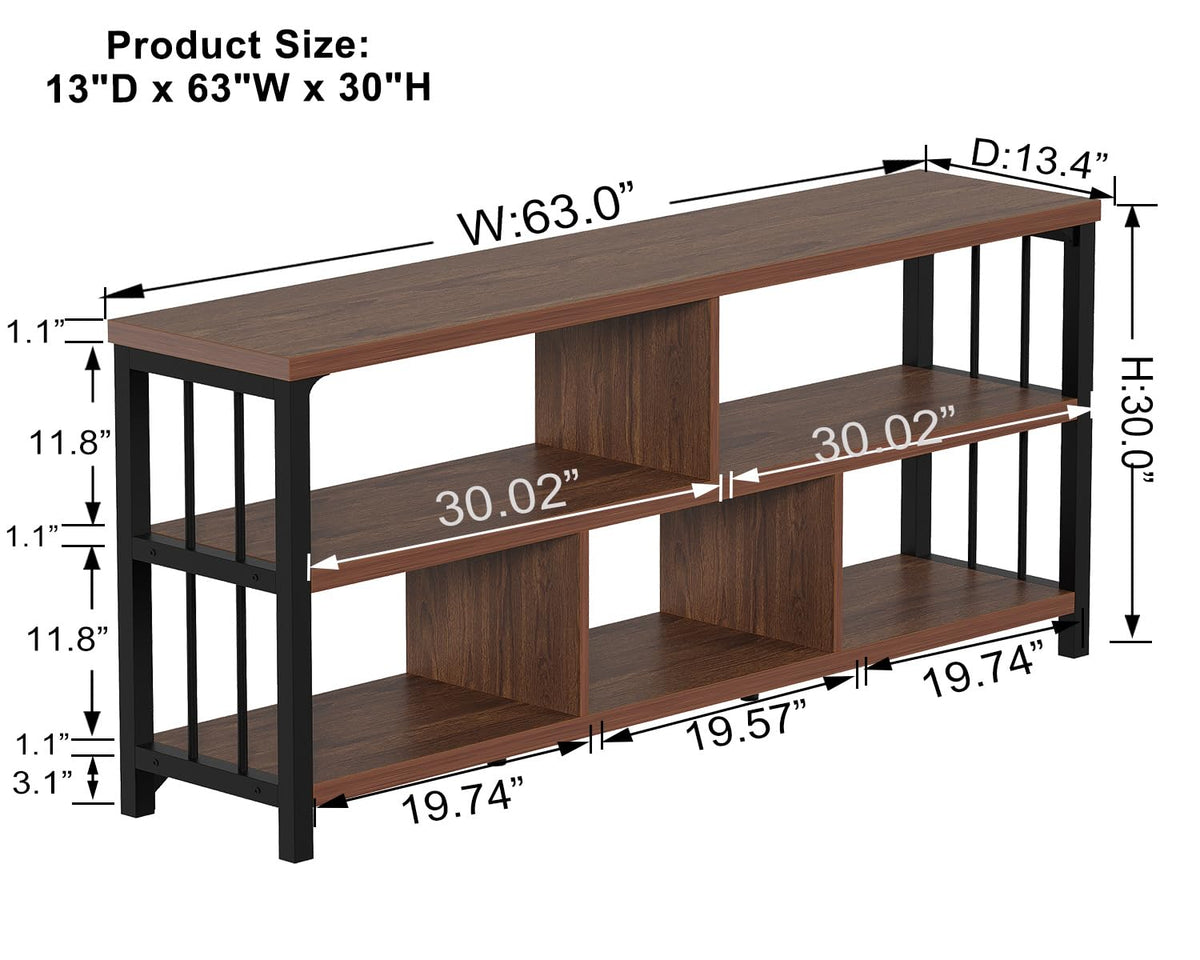 63” Long Low Open Wood Bookshelf E668600