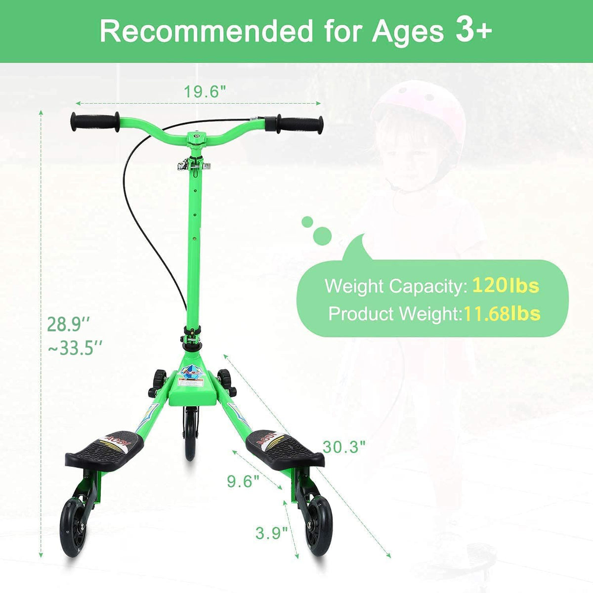 3 Wheels Foldable Swing Scooter with Adjustable Handlebar J750580