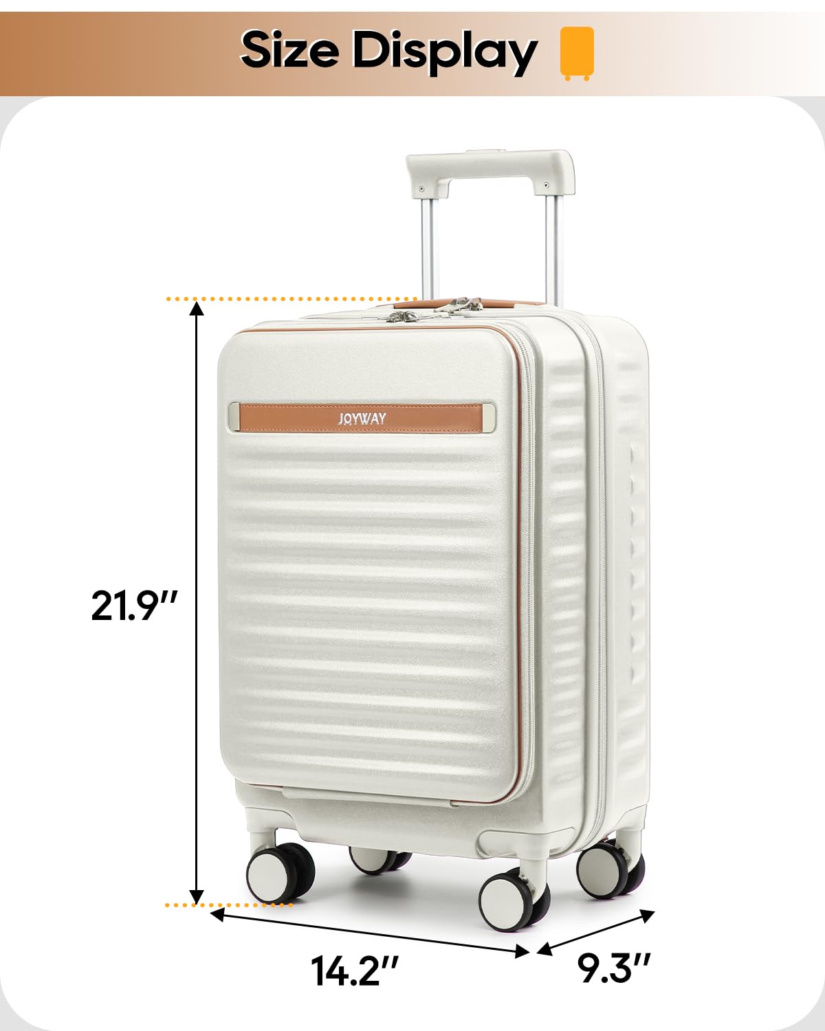 20 Inch Carry On Luggage with Front Pocket and Cup Holder, White E581851