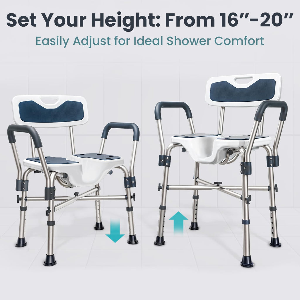 Blue Heavy Duty U-Shape Seat Shower Chair with Padded Armrests and Back Y1400