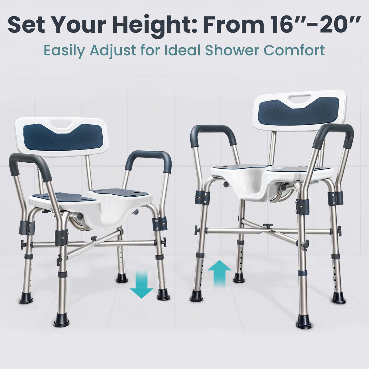 Blue Heavy Duty U-Shape Seat Shower Chair with Padded Armrests and Back Y1400