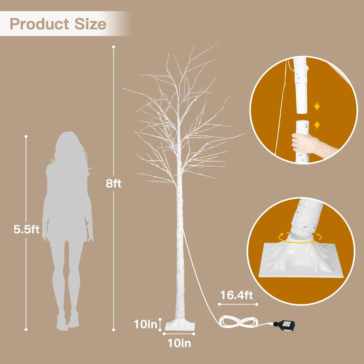 8FT Lighted Birch Tree with 150 LED Lights E676
