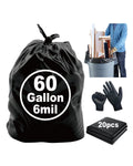 6 Mil Heavy Duty Contractor Trash Bags, 50/55/60 Gallon, Black, 20 Pack E744