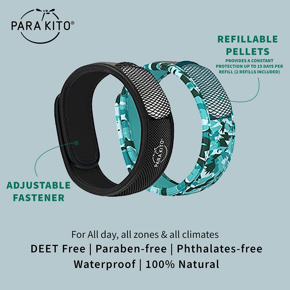 Mosquito Repellent Bracelets + Refill Pellets Bundle Peppermint Oil Black Z299201
