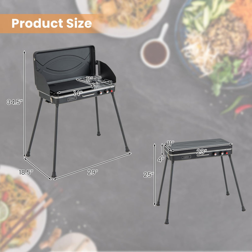2-Burner Camping Stove with Removable Leg Stand S658056