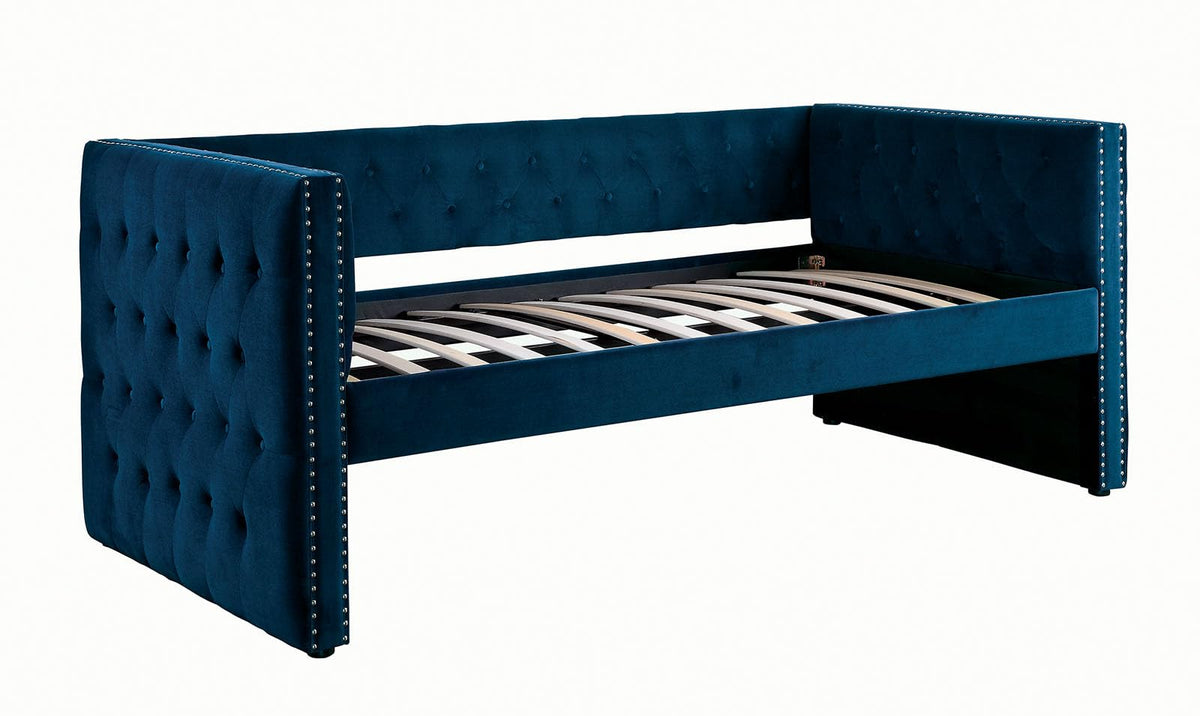 Navy Daybed with Trundle Button Tufted Upholstery O3102
