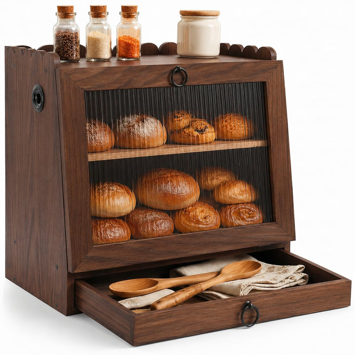 Wooden Double Layer Bread Box M728
