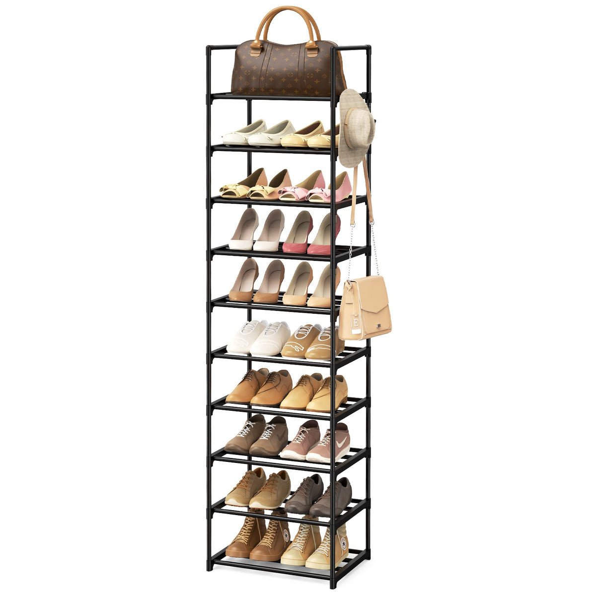 Black 10 Tiers Narrow Shoe Rack X386