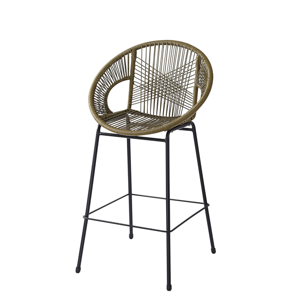 24" Height Metal Legs Faux Wicker Barstool Set of 2 O680951