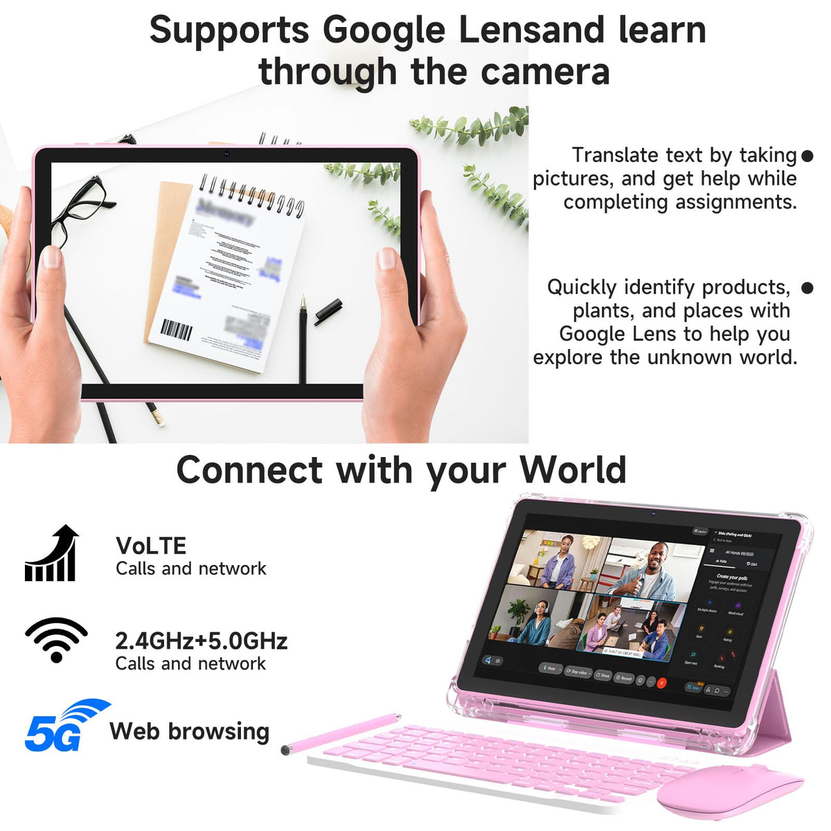 10 Inch Android Tablet with Case Pink S17634