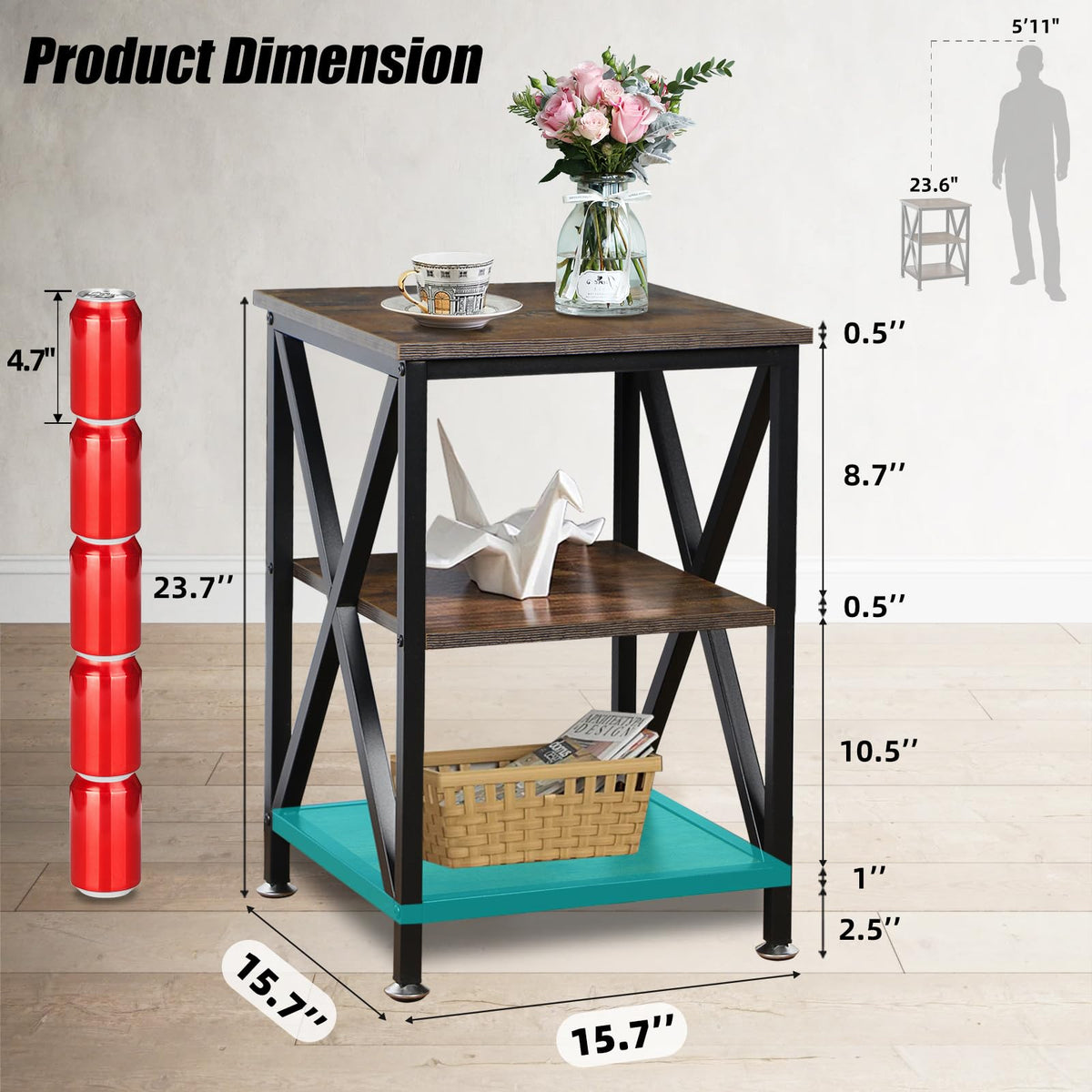 Square End Tables Set of 2 Rustic Brown S594682