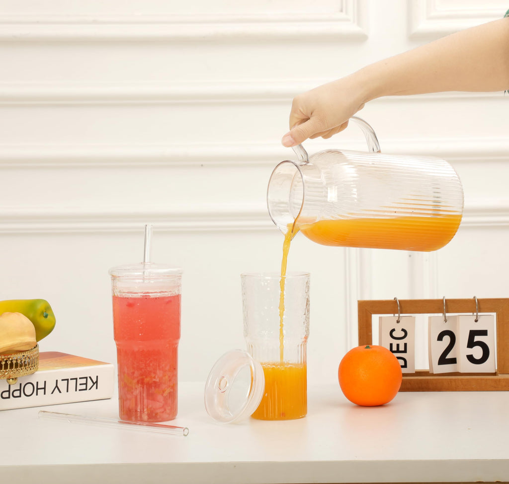 2Pcs 22oz Glass Cups with Lids and Straws A9505