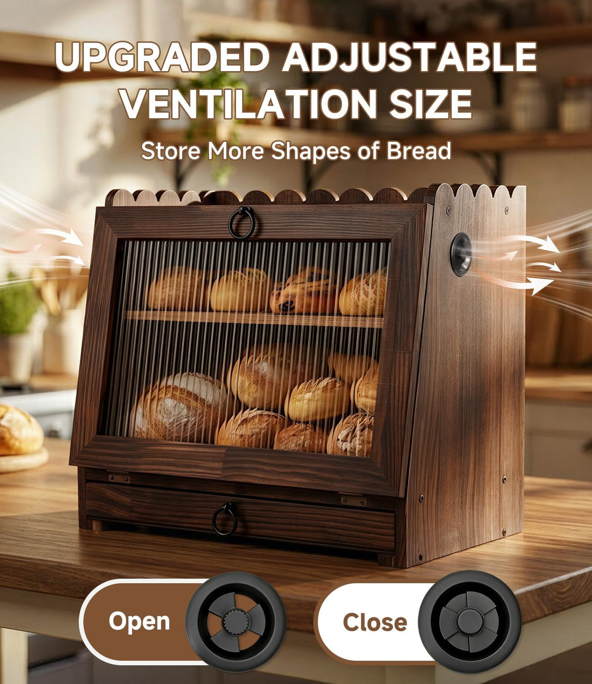 Wooden Double Layer Bread Box M728