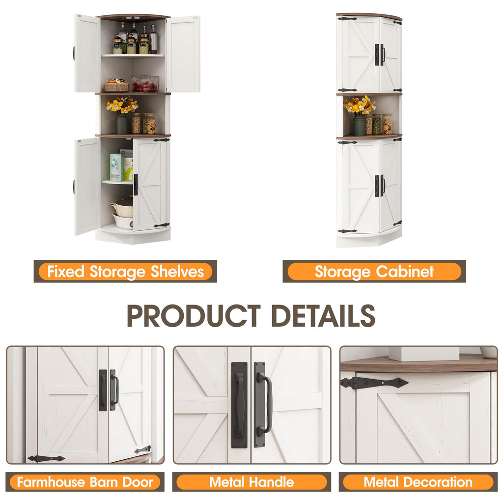 White Tall Corner Storage Cabinet with 4 Doors and 5 Shelves G63643