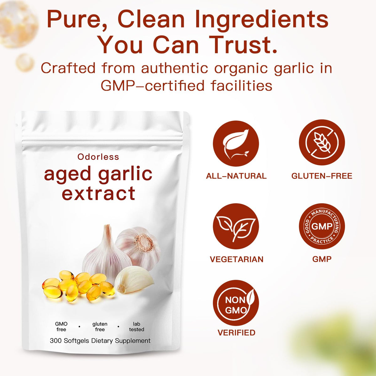 Odorless Organic Garlic Capsules 300 Softgels A691