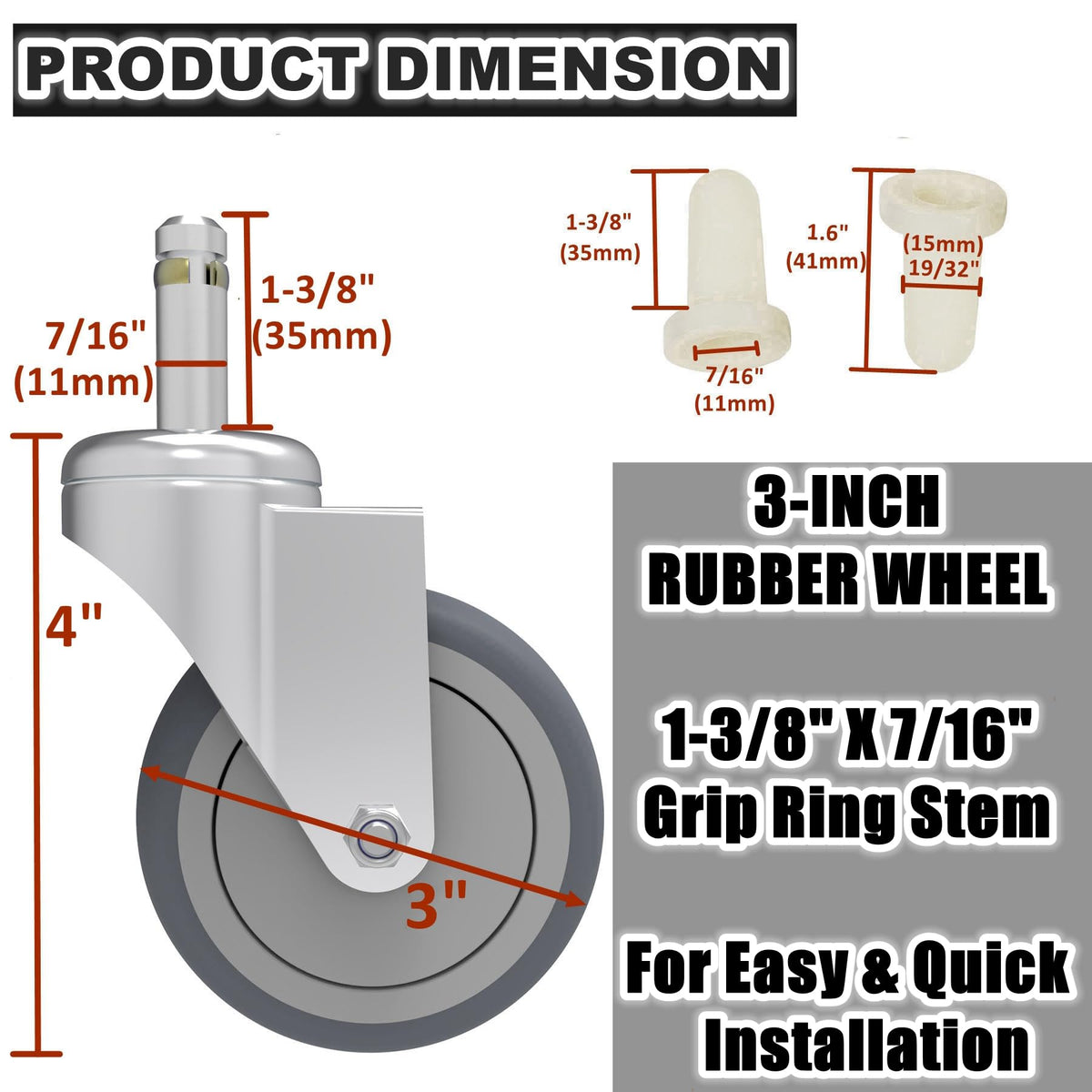 3-Inch Swivel Stem Caster 4 Pack Q755136