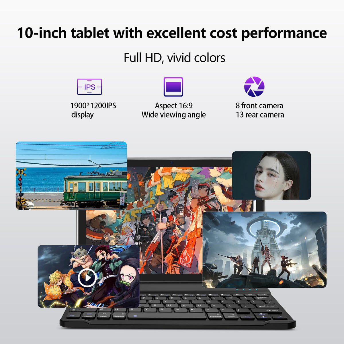 10 inch Android Tablet with Keyboard, 128GB ROM 16GB RAM, Black V396496