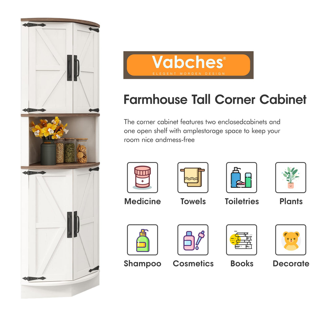 White Tall Corner Storage Cabinet with 4 Doors and 5 Shelves G63643