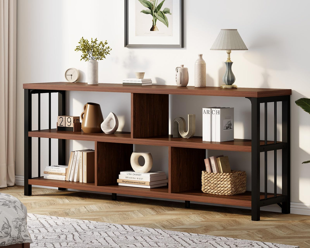 63” Long Low Open Wood Bookshelf E668600