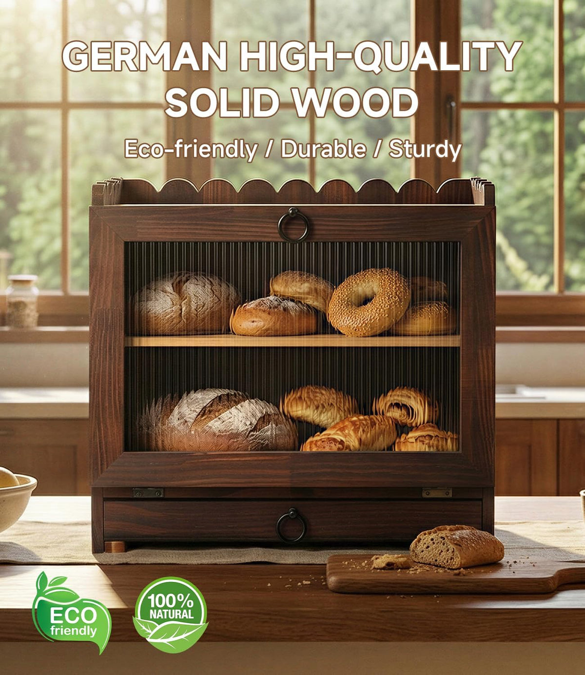 Wooden Double Layer Bread Box M728