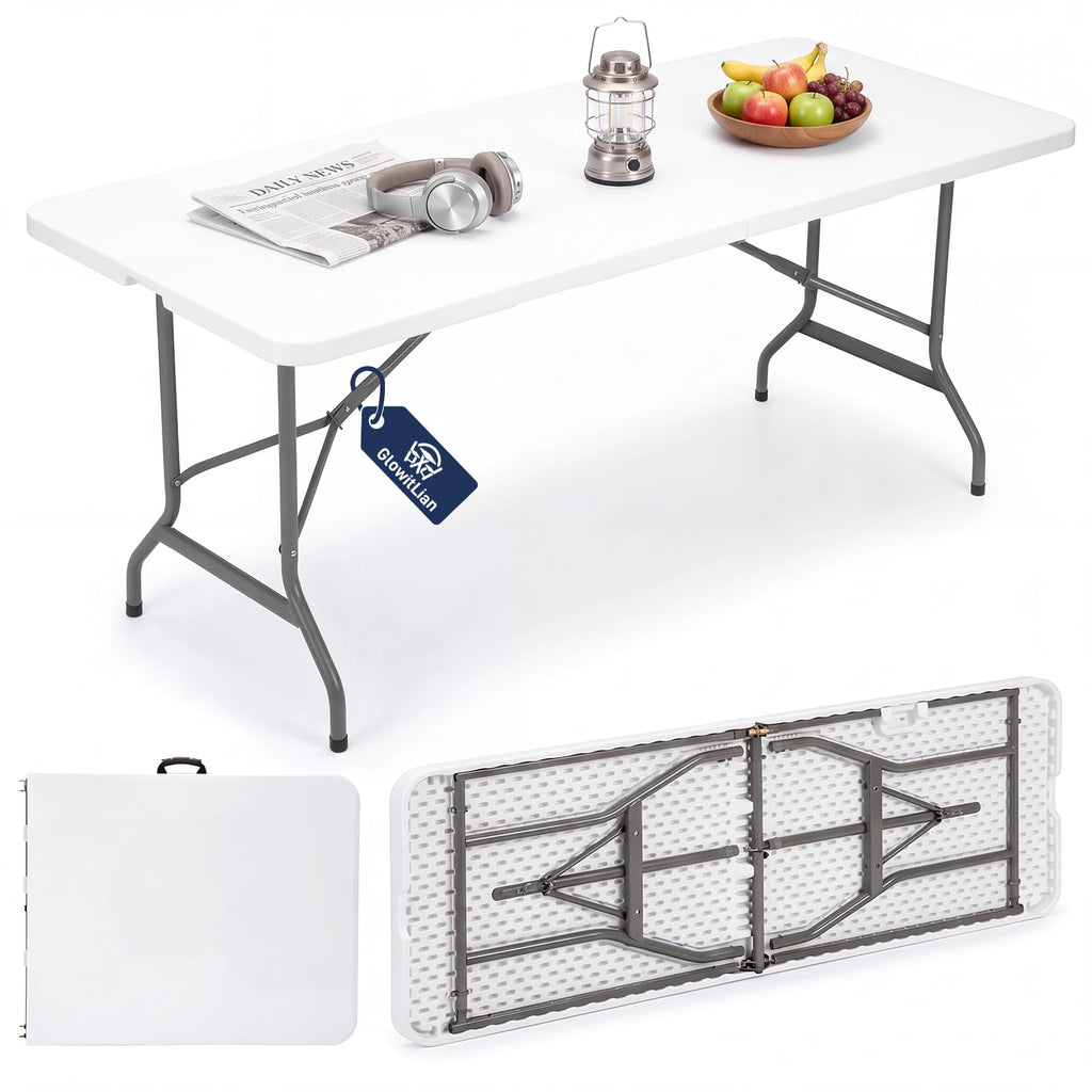Folding Table 6ft Heavy-Duty 500lbs HDPE Steel White V222