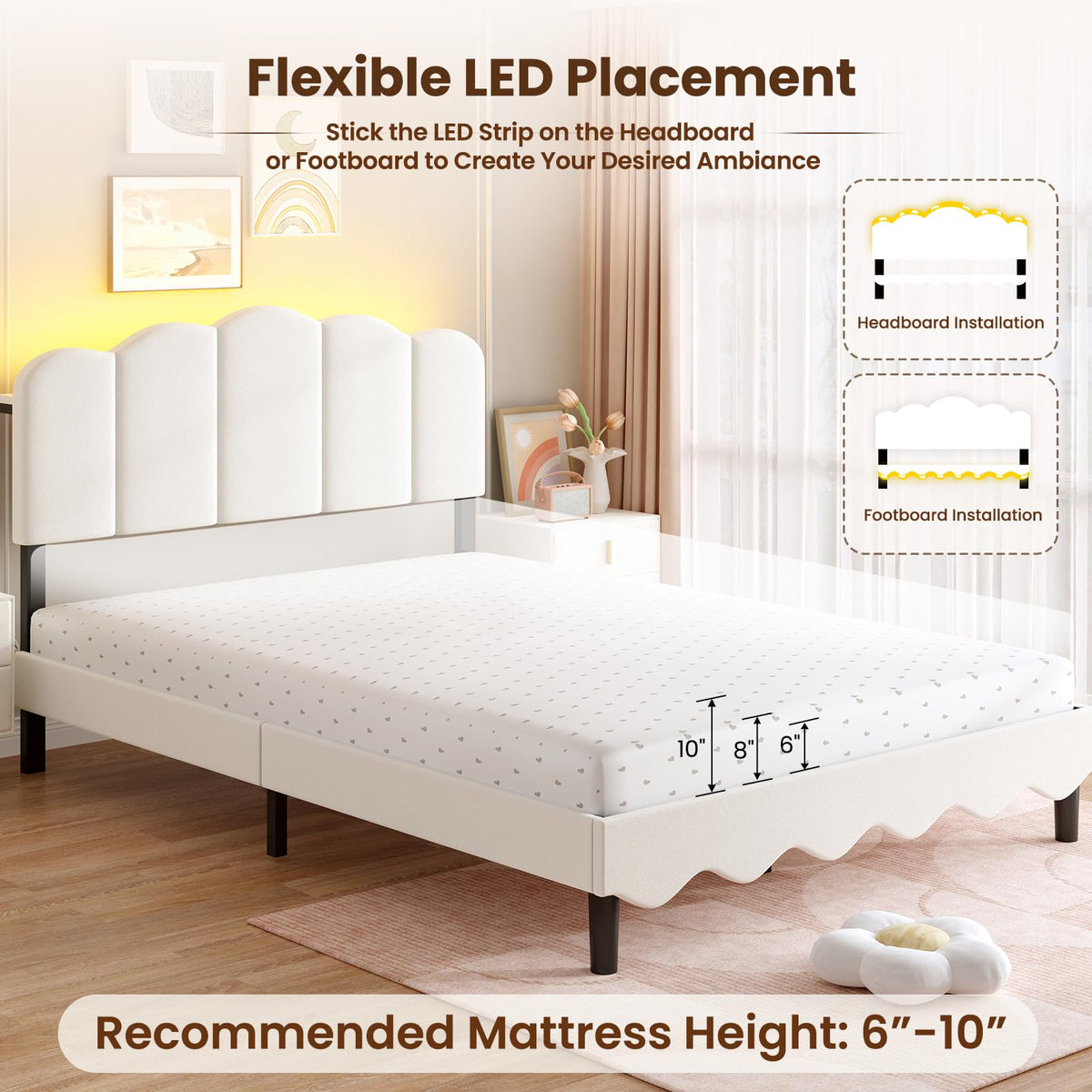 Beige Full Size Bed Frame with Storage Headboard U786
