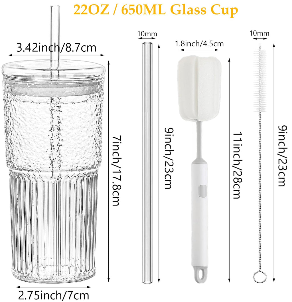 2Pcs 22oz Glass Cups with Lids and Straws A9505