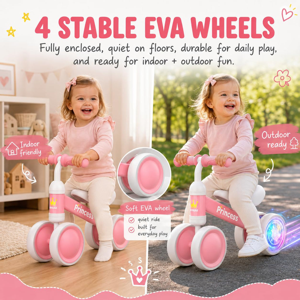Pink Balance Bike with LED Light Up Wheels J473
