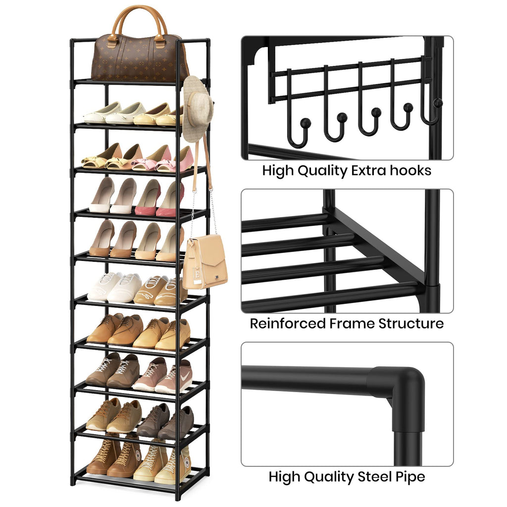 Black 10 Tiers Narrow Shoe Rack X386