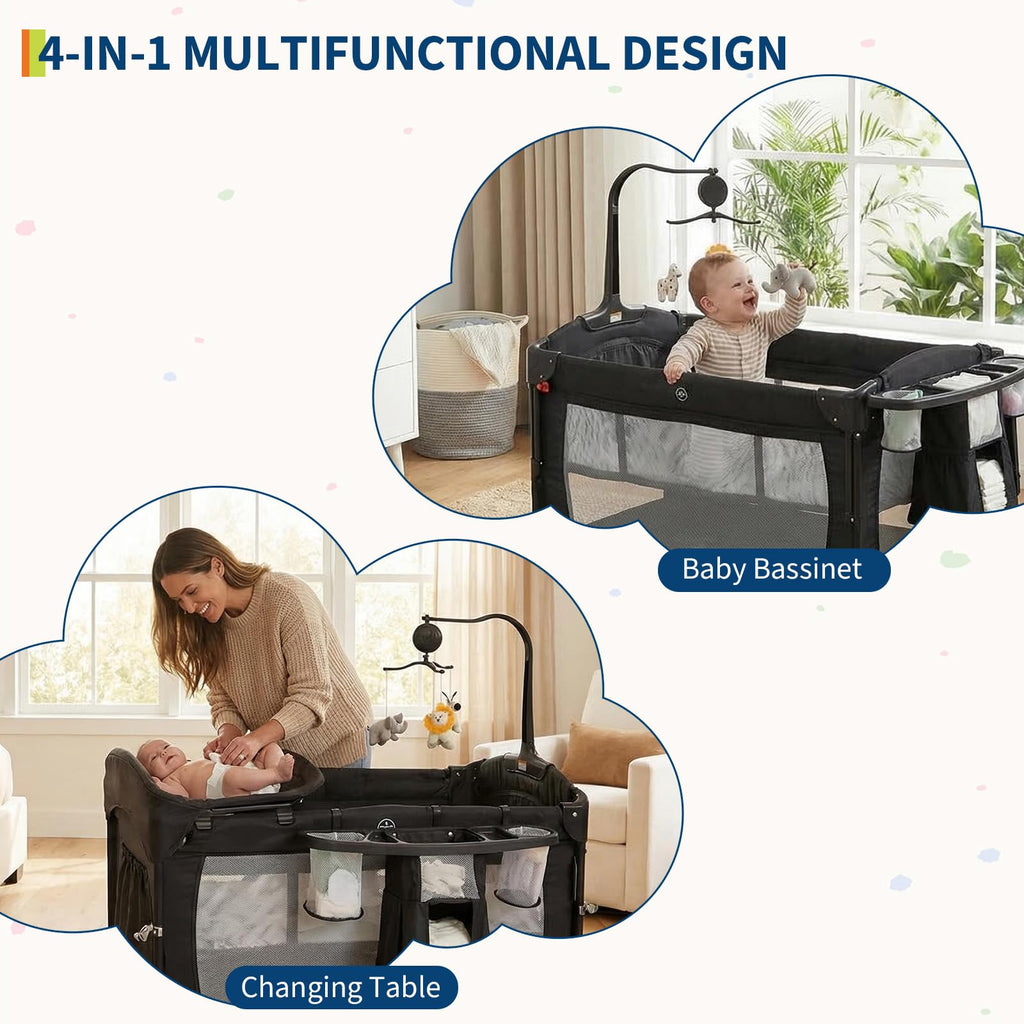 4 in 1 Pack and Play with Bassinet, Changing Table, Playpen and Carry Bag L7558