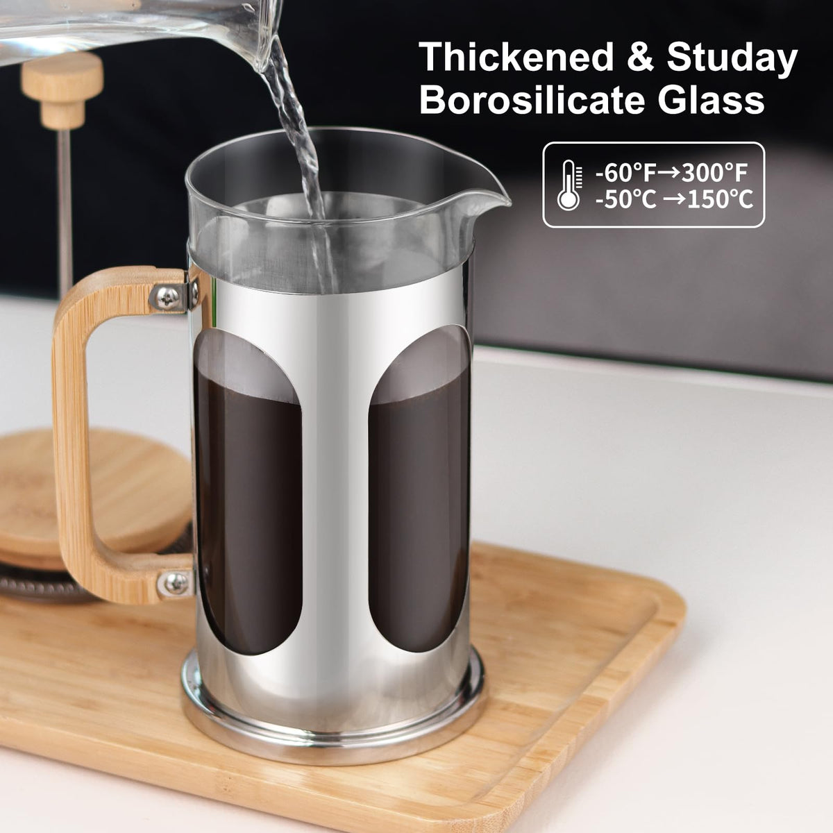 34 oz Borosilicate Glass French Press Coffee Maker V612